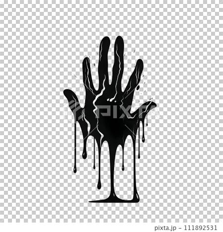 Black silhouette of a bloody hand on white background. 111892531
