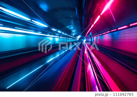 Neon Dreams: Car Racing Through Midnight Tunnel 111892765