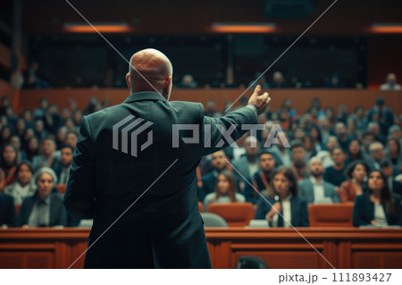 Elderly Sales Guru Captivates Crowd in Conference 111893427