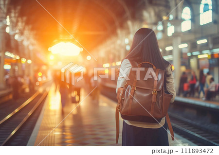 Exploring the World: Stylish Backpacker at the Airport 111893472