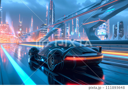 Innovative Transportation: Futuristic Car in City Hub 111893648