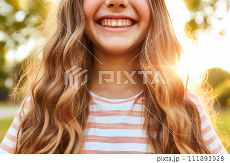 Radiant Happiness: Natural-Lit Close-Up Portrait of a Child 111893928