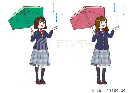 傘を差すブレザーの女の子セット2 111894044