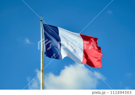 Patriotic Flag of France Waving Proudly 111894303