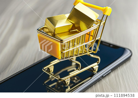 E-Commerce Euphoria: Boxes Dance on the Golden Glow 111894538