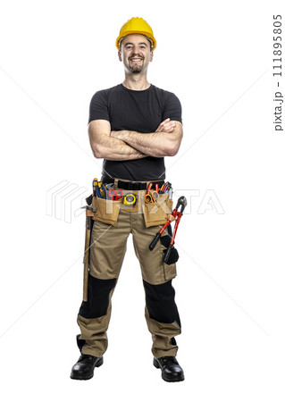 Confident construction worker isolated on transparent background Confident construction worker isolated on transparent background 111895805