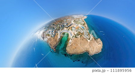 Aerial view of Ayia Napa and Sandy Bay beach. Famagusta District, Cyprus Aerial view of Ayia Napa and Sandy Bay beach. Famagusta District, Cyprus 111895956