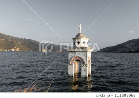 Bell tower of flooded Saint Nicholas Church. Kouris Dam, Limassol District, Cyprus 111895968