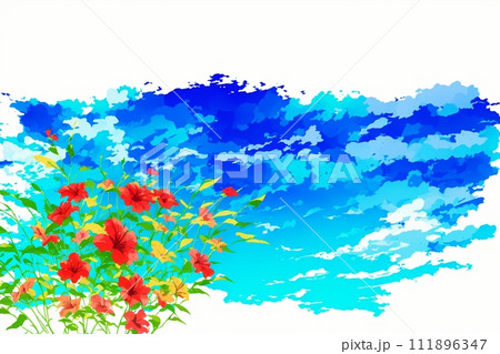 AIで生成したカラフルな花と青空の背景、風景 AIで生成したカラフルな花と青空の背景、風景 111896347