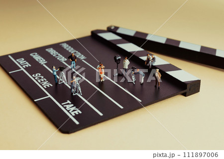 Behind the scene. Film crew filming criminal movie scene Behind the scene. Film crew filming criminal movie scene 111897006