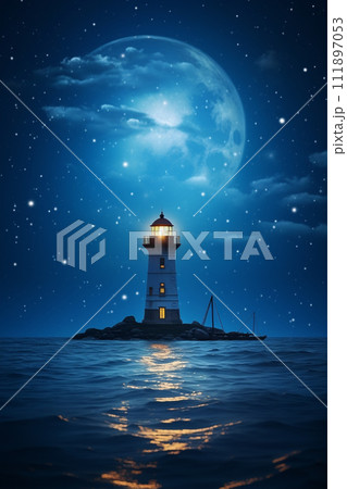Lighthouse night illustration 111897053