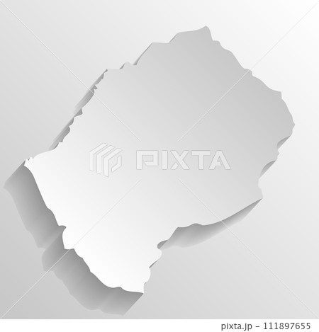 Lesotho country silhouette. High detailed map. White country silhouette with dropped long shadow on beige background. 111897655