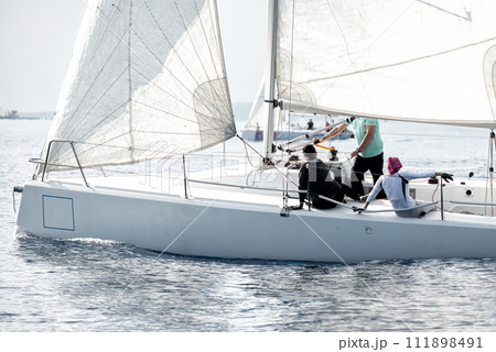 Sailing yacht with crew on board 111898491