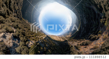 Stereographic panoramic projection of Madari nature trail in Troodos Mountains, Cyprus Stereographic panoramic projection of Madari nature trail in Troodos Mountains, Cyprus 111898512
