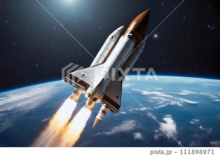 地球に接近するスペースシャトルのイメージ 111898971