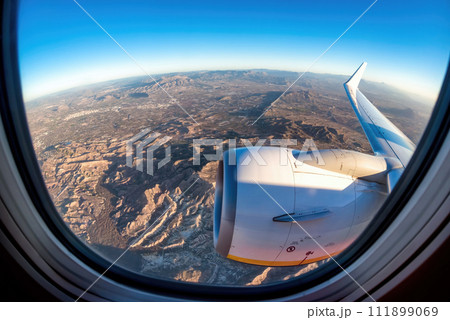A view from the window seat taking off from Alicante. Spain A view from the window seat taking off from Alicante. Spain 111899069