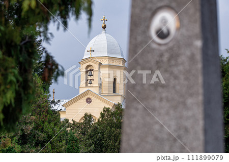 Church of the Holy Great-Martyr Dimitrije Solunski seen through the Zemun cemetery 111899079
