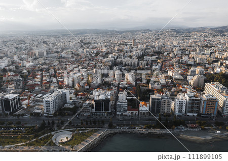 Aerial view of residential neighbourhood in Limassol Cyprus 111899105