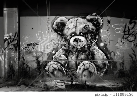 Teddy bear graffiti on a wall in street artのイラスト素材