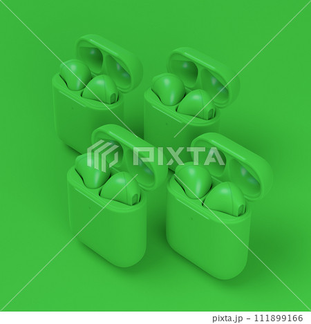 Set of wireless bluetooth headphones in charging case on monochrome background 111899166