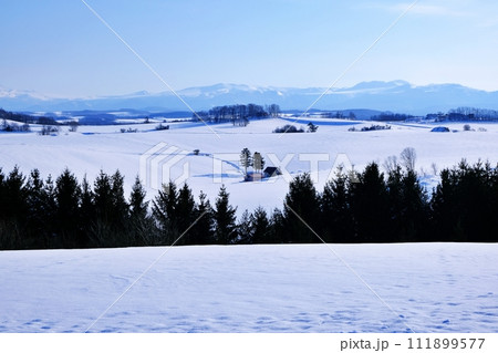 北海道 美瑛 新栄の丘からの雪景色 北海道 美瑛 新栄の丘からの雪景色 111899577