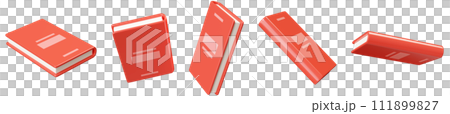 Paper text book with red hard cover floating in air in 3d render illustration set. Literature for library or bookshop, reading and study concept flying in different angles of rotation. Paper text book with red hard cover floating in air in 3d render illustration set. Literature for library or bookshop, reading and study concept flying in different angles of rotation. 111899827