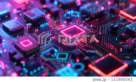 Processor cpu blurry image of an electronic circuit board circuit board blurry image of an electronic circuit board digital computer circuit boards, schematic electronic board with neon electronic 111900591