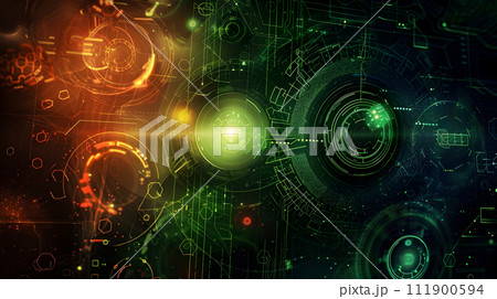 dark background with colorful circuits, in the style of sci-fi environments, techno graphics hd desktop green, red and green computer background wallpapers hd style of futuristic cyberpunk 111900594