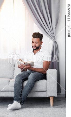 Home reading book relax involved guy enjoy novel 111900978