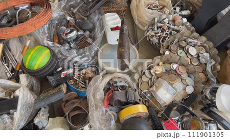 A flea market of old rusty things and tools. A flea market of old rusty things and tools. 111901305