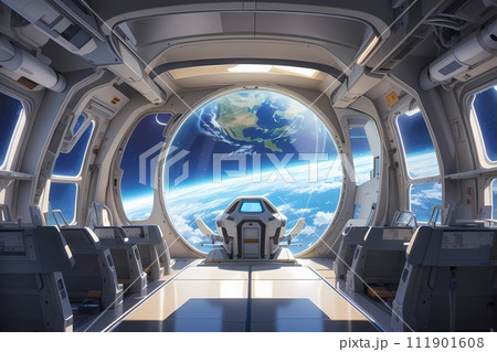 SF未来惑星宇宙ステーション操縦席からの光景 111901608