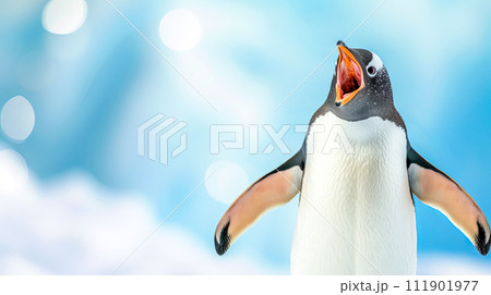 AI-generated content. Expressive Emperor Penguin Calling in Sunny Antarctic Environment with Ice and Snow 111901977