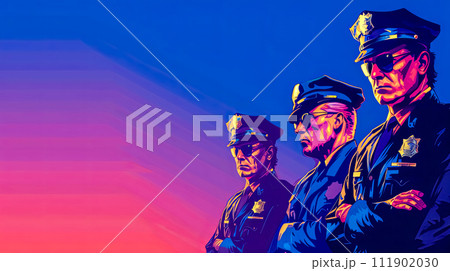 AI-generated content. Stylized Illustration of Police Officers in Blue and Pink Tones 111902030
