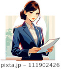 書類を見るスーツの女性 111902426