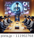 【AI生成画像】VRを活用した会議風景 【AI生成画像】VRを活用した会議風景 111902768