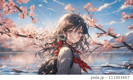 セーラー服の学生、桜13 111903607