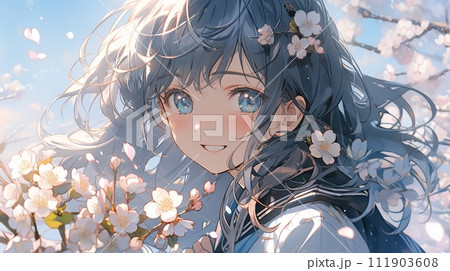 セーラー服の学生、桜14 111903608