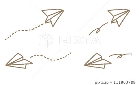 紙ヒコーキ　波線　破線　イラスト 111903789