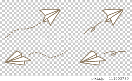 紙ヒコーキ　波線　破線　イラスト 111903789