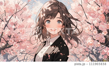 ビジネスウーマン、桜並木5 111903838