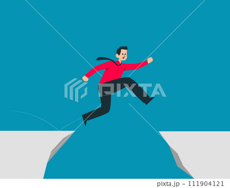 Courageous jump over a gap from cliff. Vector illustration concept Courageous jump over a gap from cliff. Vector illustration concept 111904121