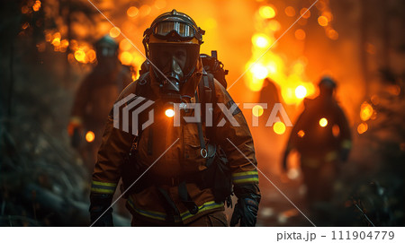 山火事・火災現場に向かう消防士・兵士・戦争 山火事・火災現場に向かう消防士・兵士・戦争 111904779