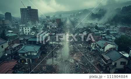 火災・震災・津波・自然災害で被災した被災地の風景 111904884