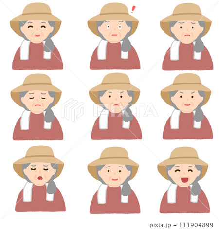 農家のおばあさんのいろいろな表情 111904899