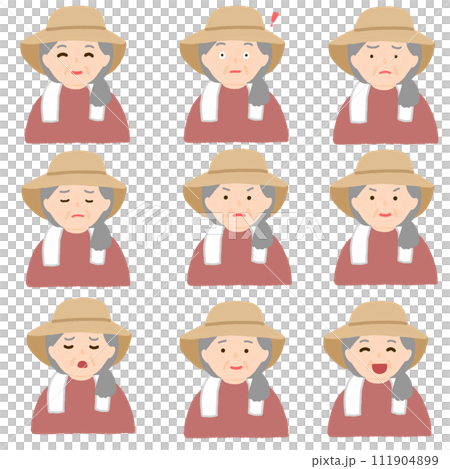 農家のおばあさんのいろいろな表情 111904899