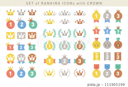 シンプルでかわいいランキングアイコンセット／ベクター素材／王冠・クラウン 111905199