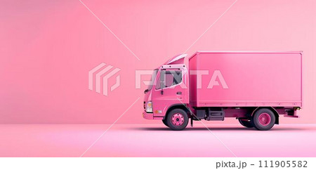 pink delivery truck with boxes on a pink background, in the style of sculpted, ad posters, atmosphere of dreamlike  111905582