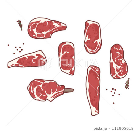 Steak illustrations in various shapes 111905618