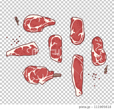 Steak illustrations in various shapes 111905618