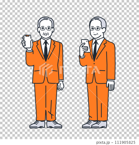Simple vector illustration set material of a president holding a smartphone Simple vector illustration set material of a president holding a smartphone 111905825